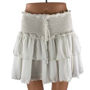 Aritzia Wilfred Women's White Smocked Tiered Ruffle Mini Flare A-Line Skirt Sz L